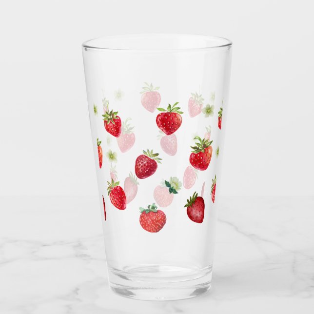 Wasserfarbe Erdbeeren Blume Obst und Erdbeeren Glas (Vorderseite)