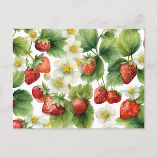 Wasserfarbe Erdbeeren Blume Obst und Erdbeeren Postkarte