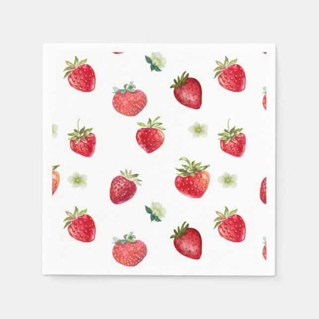 Wasserfarbe Erdbeeren Blume Obst und Erdbeeren Serviette (Vorderseite)