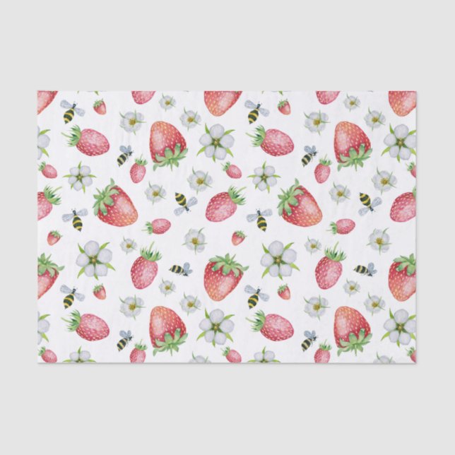 Wasserfarbe Erdbeeren Früchte, Bienen und Blume Seidenpapier (Vorderseite)