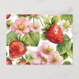 Wasserfarbe Erdbeeren Früchte und rosa Blume Postkarte