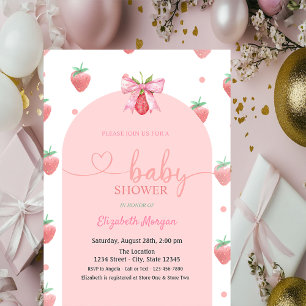 Wasserfarbe Erdbeerschleife Baby Shower Einladung