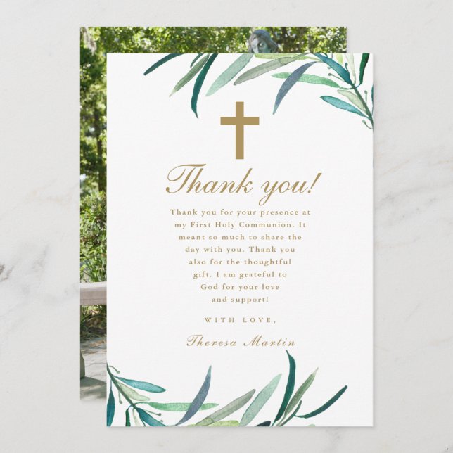 Wasserfarbe Erste heilige Kommune Foto Vielen Dank Ankündigung (Vorne/Hinten)