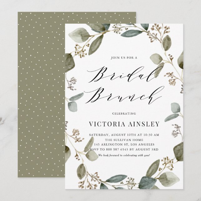 Wasserfarbe Eukalyptus Wreath Bridal Brunch Einladung (Vorne/Hinten)