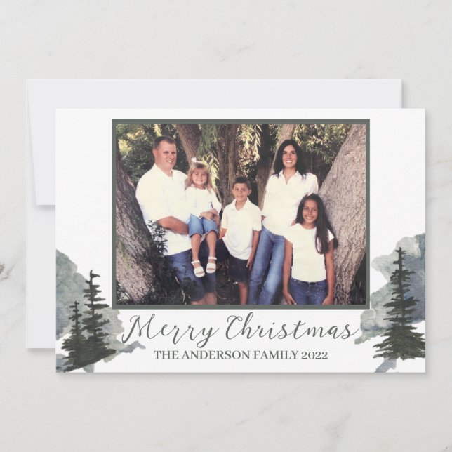 Wasserfarbe Evergreen Mountain Scene Holiday Dankeskarte (Vorderseite)