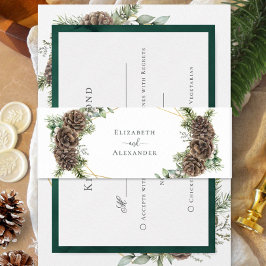 Wasserfarbe Evergreen Pine Cone Winterhochzeit Einladungsbanderole