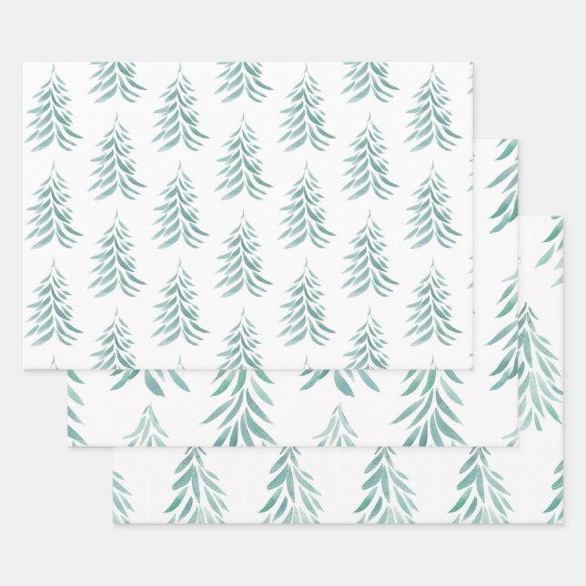 Wasserfarbe Evergreen Trees Pinselstriche Geschenkpapier Set (Set)