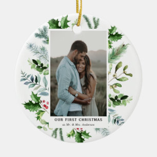 Wasserfarbe Evergreen und Holding gerahmtes Foto Keramik Ornament
