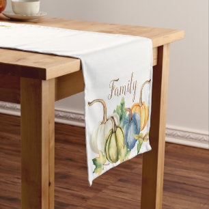 Wasserfarbe Fall Blue Orange Pumpkin Kurzer Tischläufer