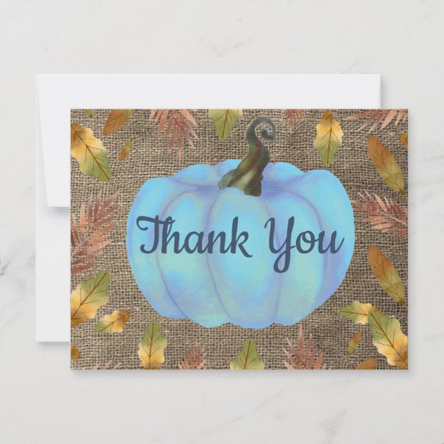 Wasserfarbe Fall Pumpkin Burlap Blue Danke Karte (Vorderseite)