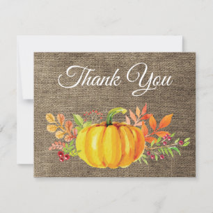 Wasserfarbe Fall Pumpkin Burlap Danke Karte