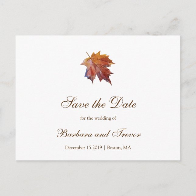 Wasserfarbe Fallende Hochzeit im Herbst Save the D Ankündigungspostkarte (Vorderseite)
