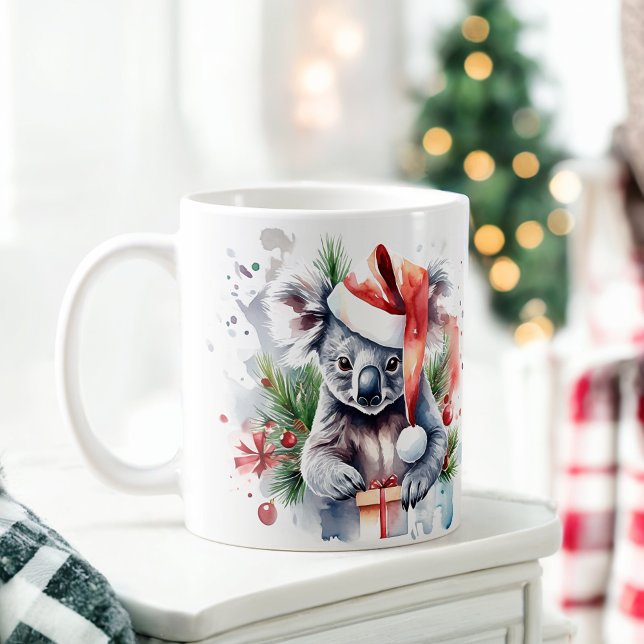 Wasserfarbe Feierliche Koala Weihnachtsfeier Tasse (Von Creator hochgeladen)