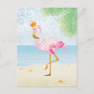 Wasserfarbe Flamingo mit Royal Crown Postkarte