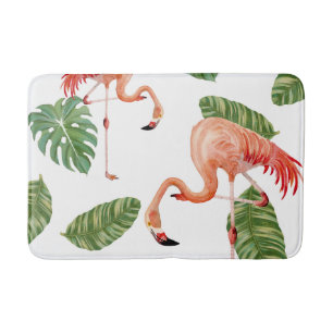 Wasserfarbe Flamingo und tropische Regenwald Blätt Badematte