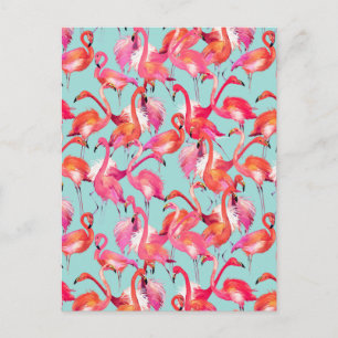 Wasserfarbe Flamingos Gathered 2 Postkarte