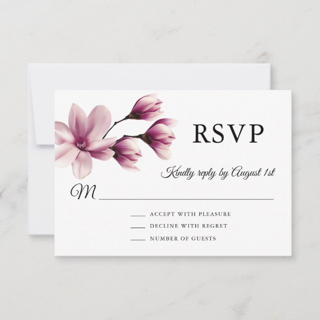 Wasserfarbe Flora Magnolia Dusty Mauve Wedding RSVP Karte (Vorderseite)