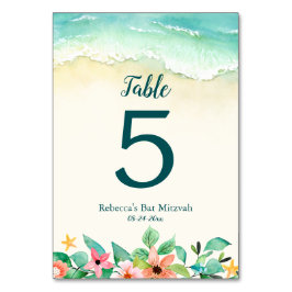 Wasserfarbe Floral Beach Bat Mitzvah Tischnummer