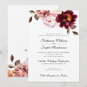 Wasserfarbe Floral Burgundy Bouquet Romance Weddin Einladung