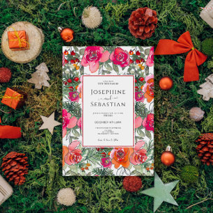 Wasserfarbe Floral Holly Berries Weihnachtsfeier Einladung