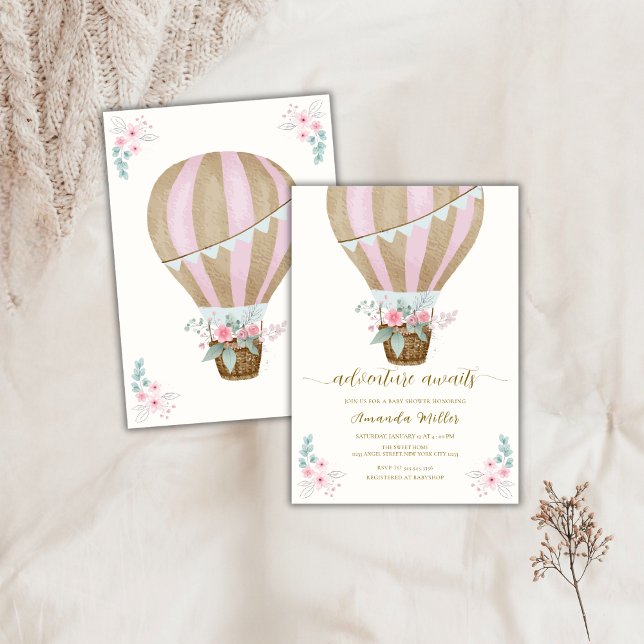 Wasserfarbe Floral Hot Air Ballon Babydusche Einladung (Watercolor Floral Hot Air Balloon Baby Shower Invitation)