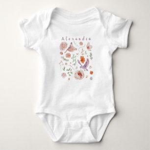 Wasserfarbe Floral Hummingbird Monogramm Name Baby Strampler