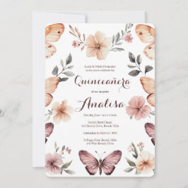 Wasserfarbe Florals Butterfliegen Quinceañera CUST Einladung