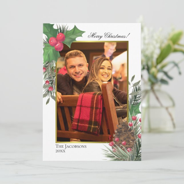 Wasserfarbe Foto Feiertagskarte (Stehend Vorderseite)