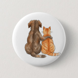 Wasserfarbe Freundschaft zwischen Hund und Katze Button