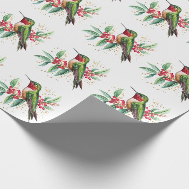 Wasserfarbe Frohe Weihnachten Hummingbird Geschenkpapier (Ecke)