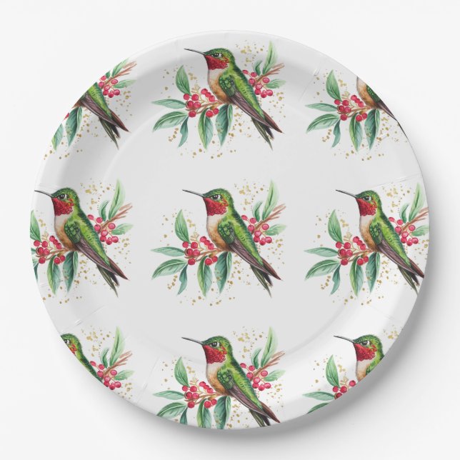 Wasserfarbe Frohe Weihnachten Hummingbird Pappteller (Vorderseite)