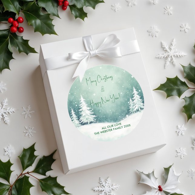 Wasserfarbe Frohe Weihnachten und glückliches Neue Runder Aufkleber (Von Creator hochgeladen)