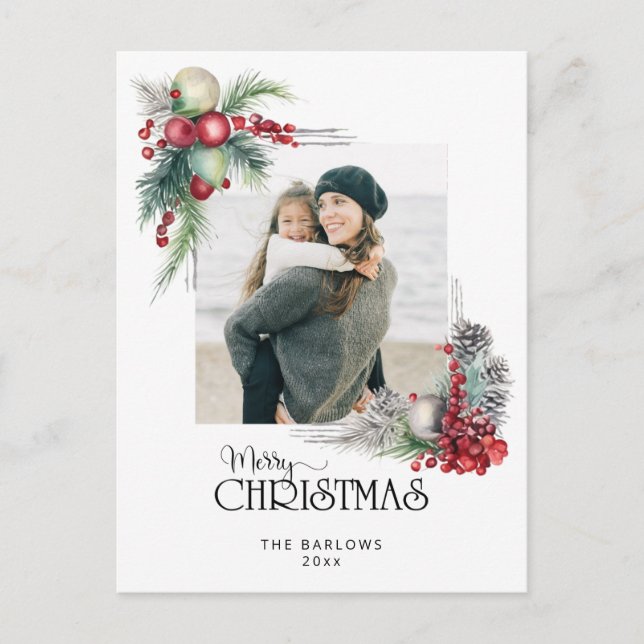 Wasserfarbe Frohe Weihnachten Weihnachten Blumenko (Vorderseite)