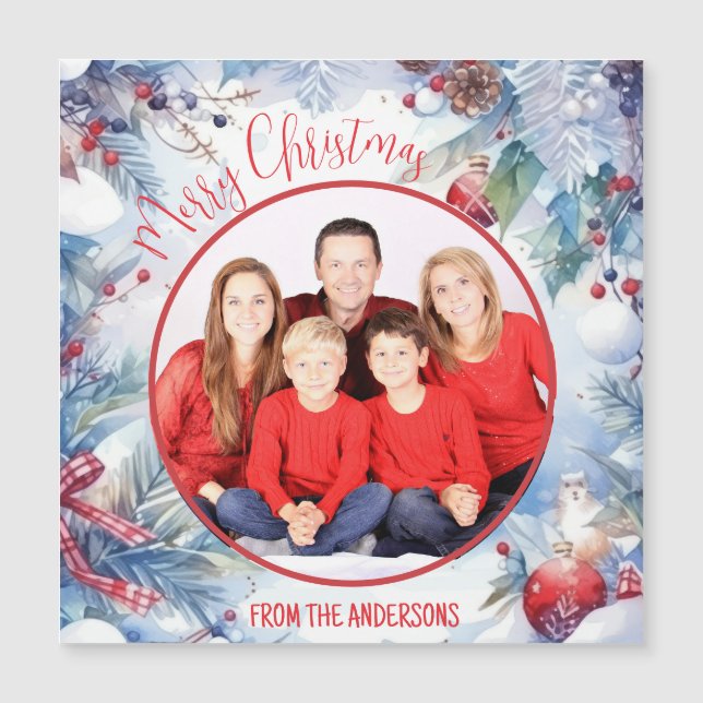 Wasserfarbe Frohe Weihnachts-Winter-Grenzgebirge F Magnetkarte (Vorderseite)