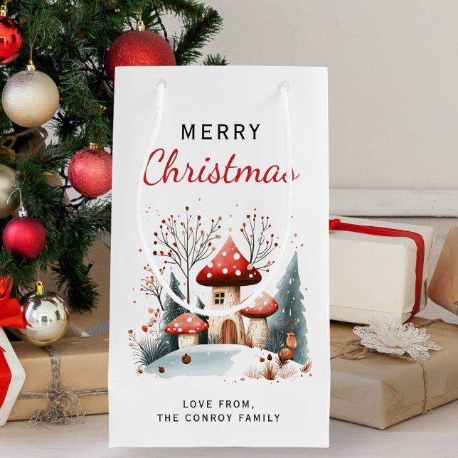 Wasserfarbe Frohe Weihnachts-Winterwald Kleine Geschenktüte (Von Creator hochgeladen)