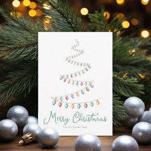 Wasserfarbe frohe Weihnachtslichter Tree Moderne Feiertagskarte
