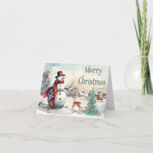 Wasserfarbe Frohe Weihnachtsschneemann Feiertagskarte