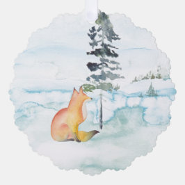 Wasserfarbe Frohe Weihnachtswünsche Fox & Tree Ornament Karte