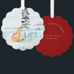 Wasserfarbe Frohe Weihnachtswünsche Fox & Tree Ornament Karte<br><div class="desc">Mit diesem bezaubernden Weihnachtsschmuck mit einem Aquarellfuchs und Kiefernbaum in einer ruhigen Winterlandschaft senden Sie fröhliche Weihnachtswünsche. Die Rückseite des Ornaments zeigt die Worte "Frohe Weihnachten". Personalisieren Sie Ihren Gruß mithilfe der einfachen Vorlagenfelder für eine benutzerdefinierte Touch. Dieses bezaubernde Papierschmuck ist die perfekte Wahl, um einzigartige Weihnachtswünsche zu verbreiten. Ideal...</div>