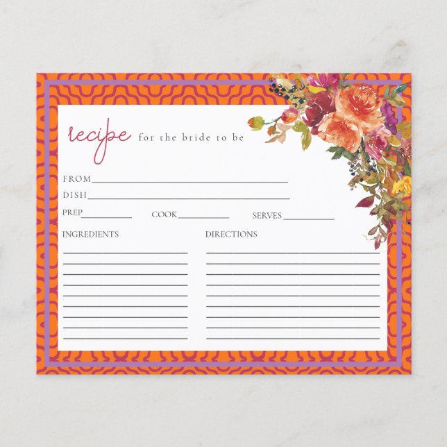 Wasserfarbe Fuchsia Brautparty Rezept Karte (Vorderseite)