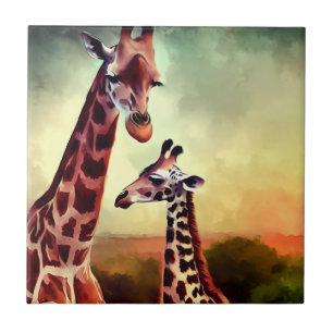 Wasserfarbe für Mama- und Baby-Giraffe, Fliese