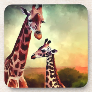 Wasserfarbe für Mama- und Baby-Giraffe, Getränkeuntersetzer