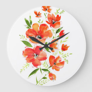 Wasserfarbe für Ziermohnchen: Abgeschieden Bouquet Große Wanduhr