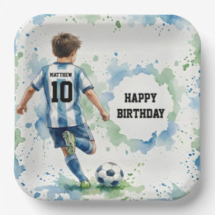 Wasserfarbe Fußballjunge Geburtstag Blau Pappteller