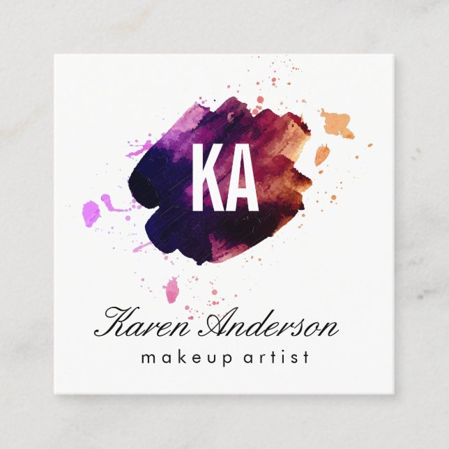 Wasserfarbe gebürstet / Monogramm Quadratische Visitenkarte (Vorderseite)