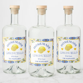 Wasserfarbe Gelb & Blau hausgemachte Limoncello Alkoholflaschenetikett