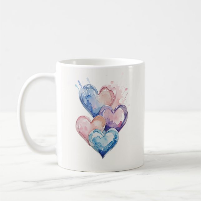 Wasserfarbe Gemalte Herzen Kaffeetasse (Links)