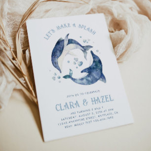 Wasserfarbe Gemeinsame Delphin Geburtstag Einladun Einladung