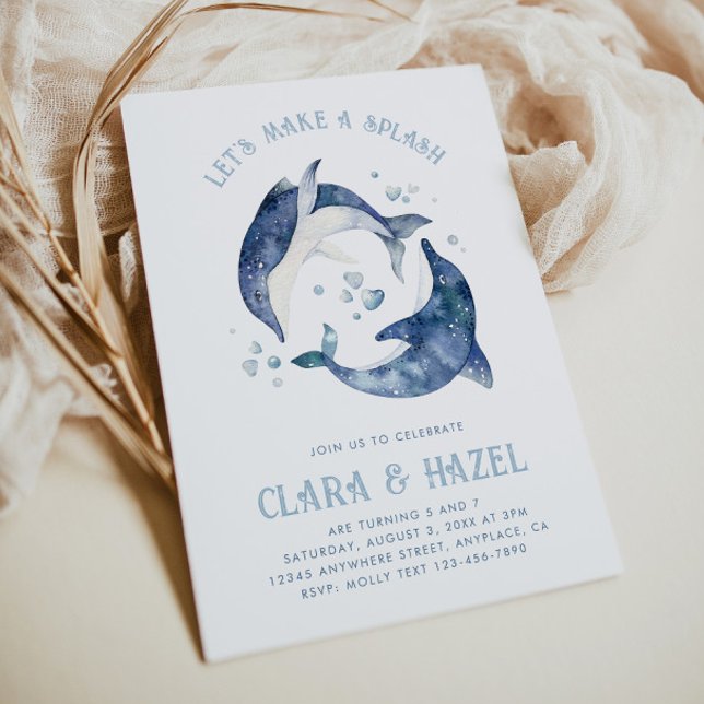 Wasserfarbe Gemeinsame Delphin Geburtstag Einladun Einladung (Von Creator hochgeladen)