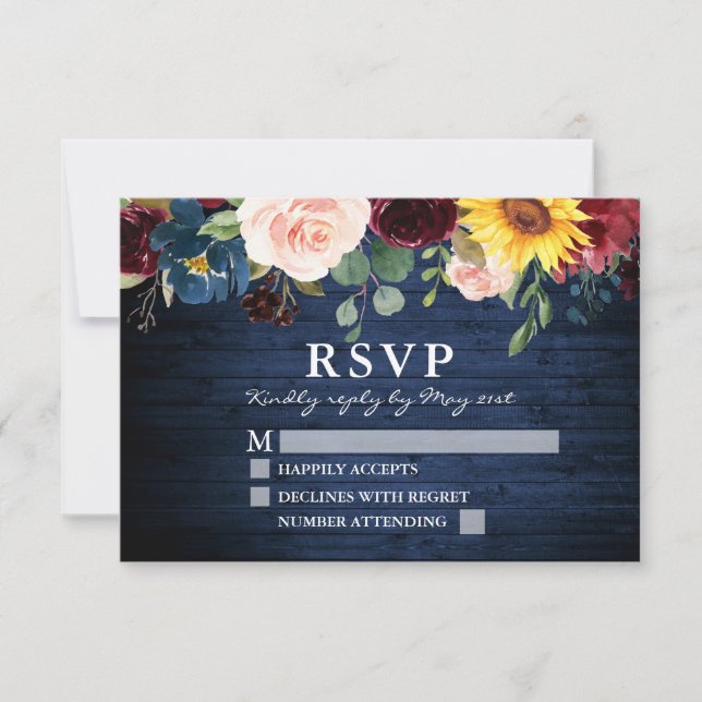 Wasserfarbe gemischte Blüten Rustikale Hochzeit mi RSVP Karte (Vorderseite)